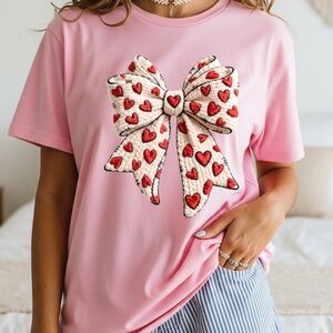 Valentine's Coquette Bow T-shirt short sleeve New S M L XL 3D trending hearts
